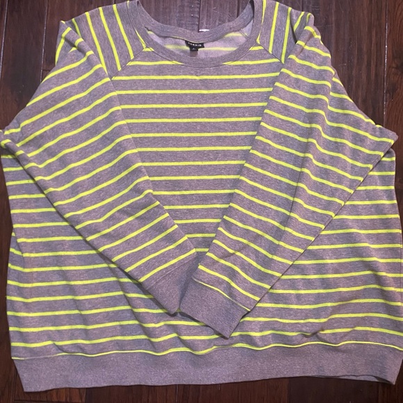 torrid Tops - Torrid Gray and neon Yellow Striped round neck pullover sweatshirt